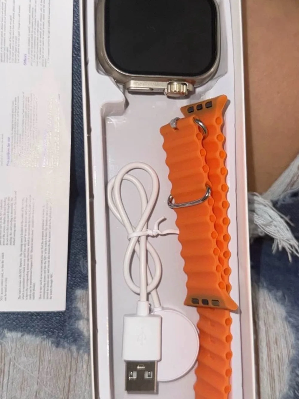 Smartwatch with Orange Sport Band and Silver Case - Sleek Touchscreen Wearable